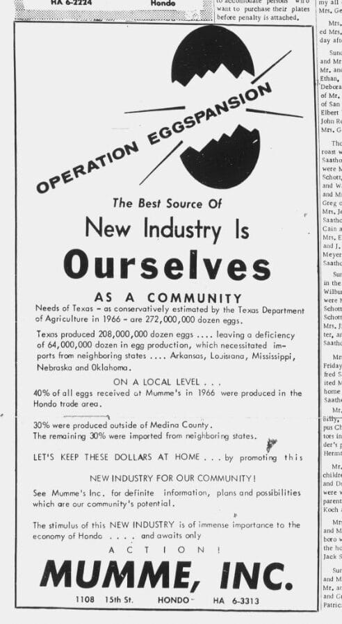 Mumme's 1966 newspaper advertisement, "Operation Eggspansion"